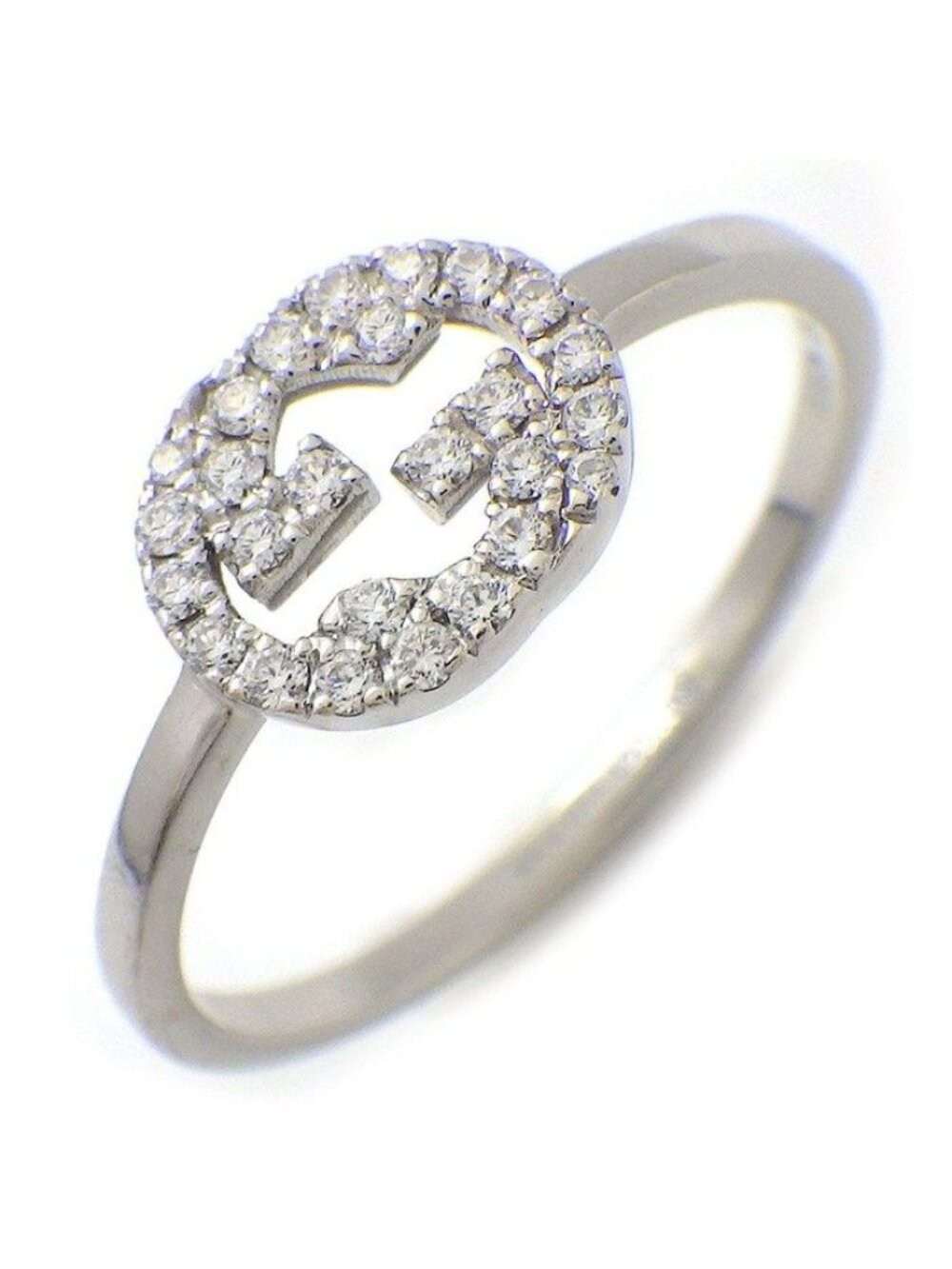 Gucci Ring Interlocking G Logo GG Diamond 18K White Gold